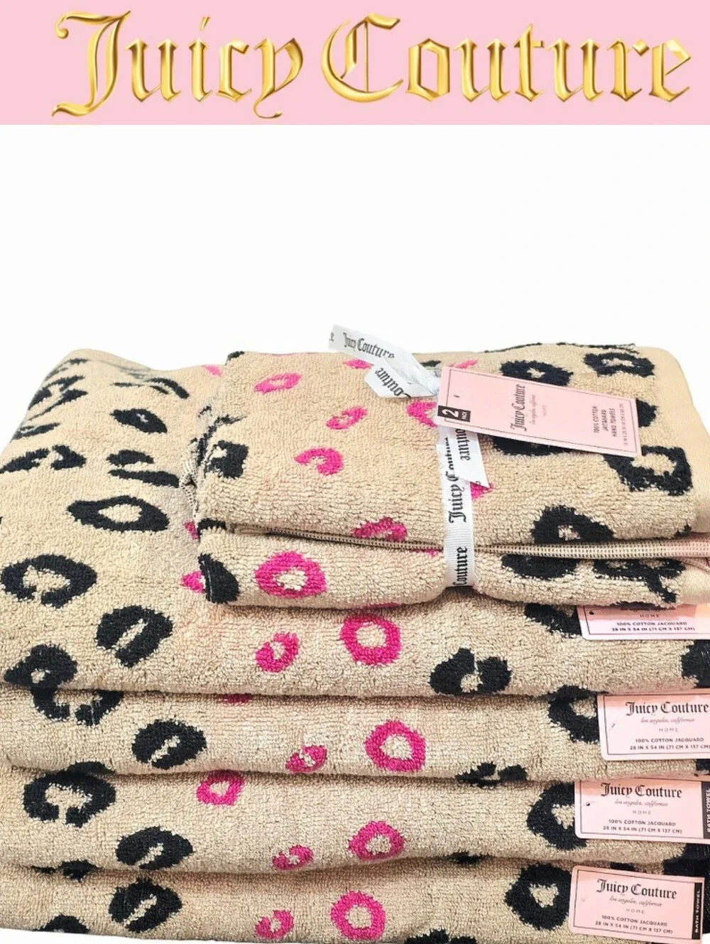 Juicy Couture Home Leopard Logo Print Plush Oversized Bath & Hand Towel Set